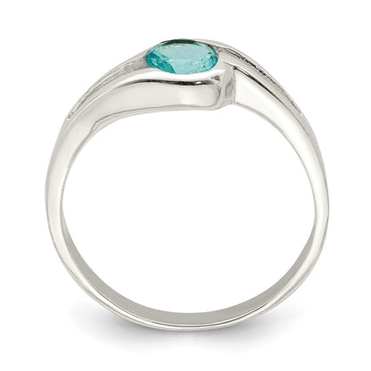 Sterling Silver Light Blue Round Bezel Cz Ring