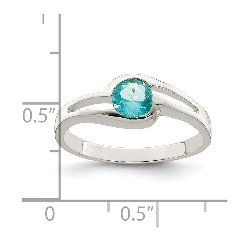 Sterling Silver Light Blue Round Bezel Cz Ring