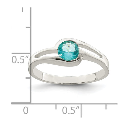 Sterling Silver Light Blue Round Bezel Cz Ring