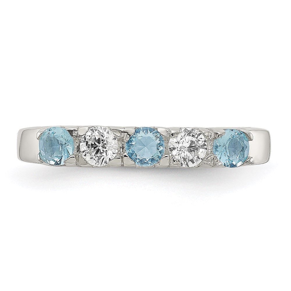 Sterling Silver Light Blue & White Cz Ring