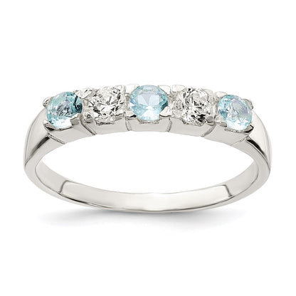 Sterling Silver Light Blue & White Cz Ring
