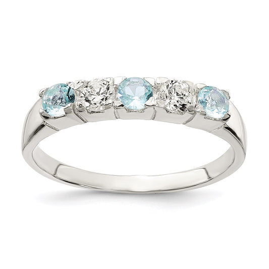 Sterling Silver Light Blue & White Cz Ring