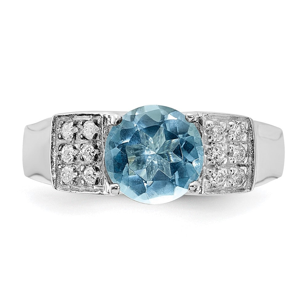 Sterling Silver Light Blue Round Pav‚Äö Sides Cz Ring