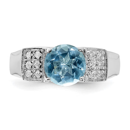 Sterling Silver Light Blue Round Pav‚Äö Sides Cz Ring