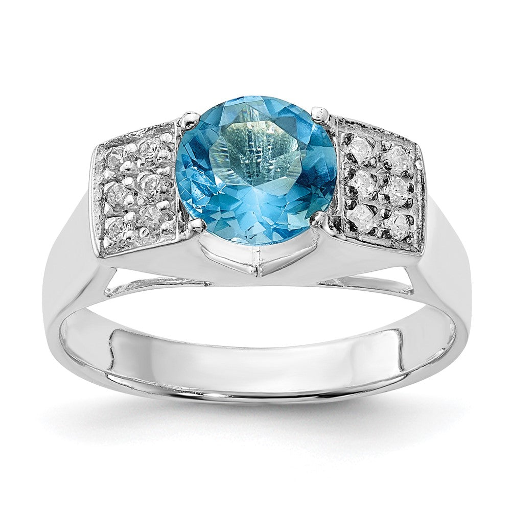 Sterling Silver Light Blue Round Pav‚Äö Sides Cz Ring