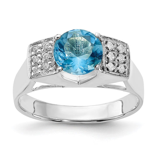 Sterling Silver Light Blue Round Pav‚Äö Sides Cz Ring