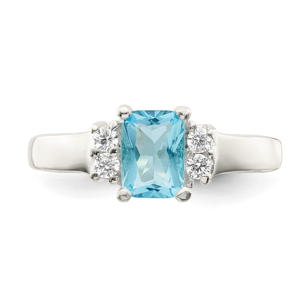 Sterling Silver Light Blue & White Cz Ring