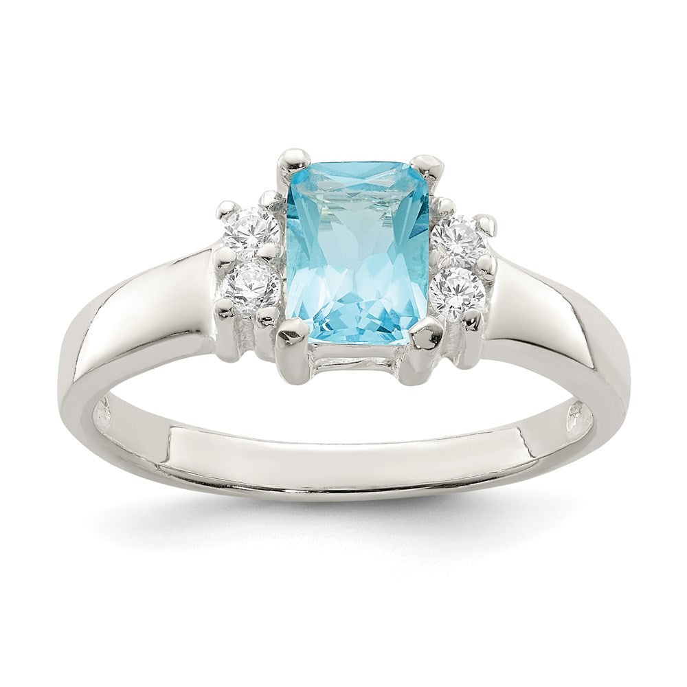Sterling Silver Light Blue & White Cz Ring