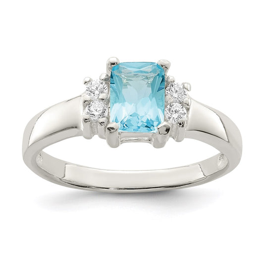 Sterling Silver Light Blue & White Cz Ring