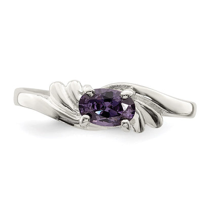 Sterling Silver Purple Oval Cz Ring