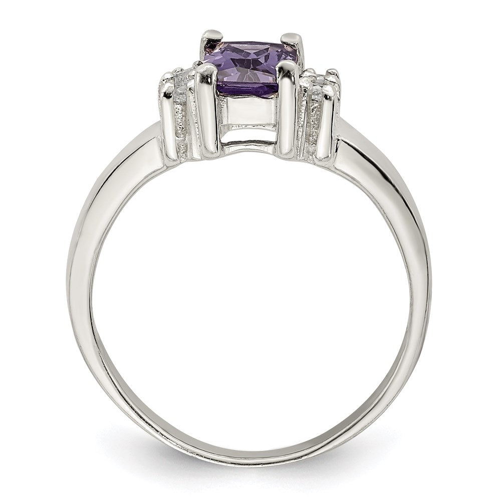 Sterling Silver Purple & White Cz Ring