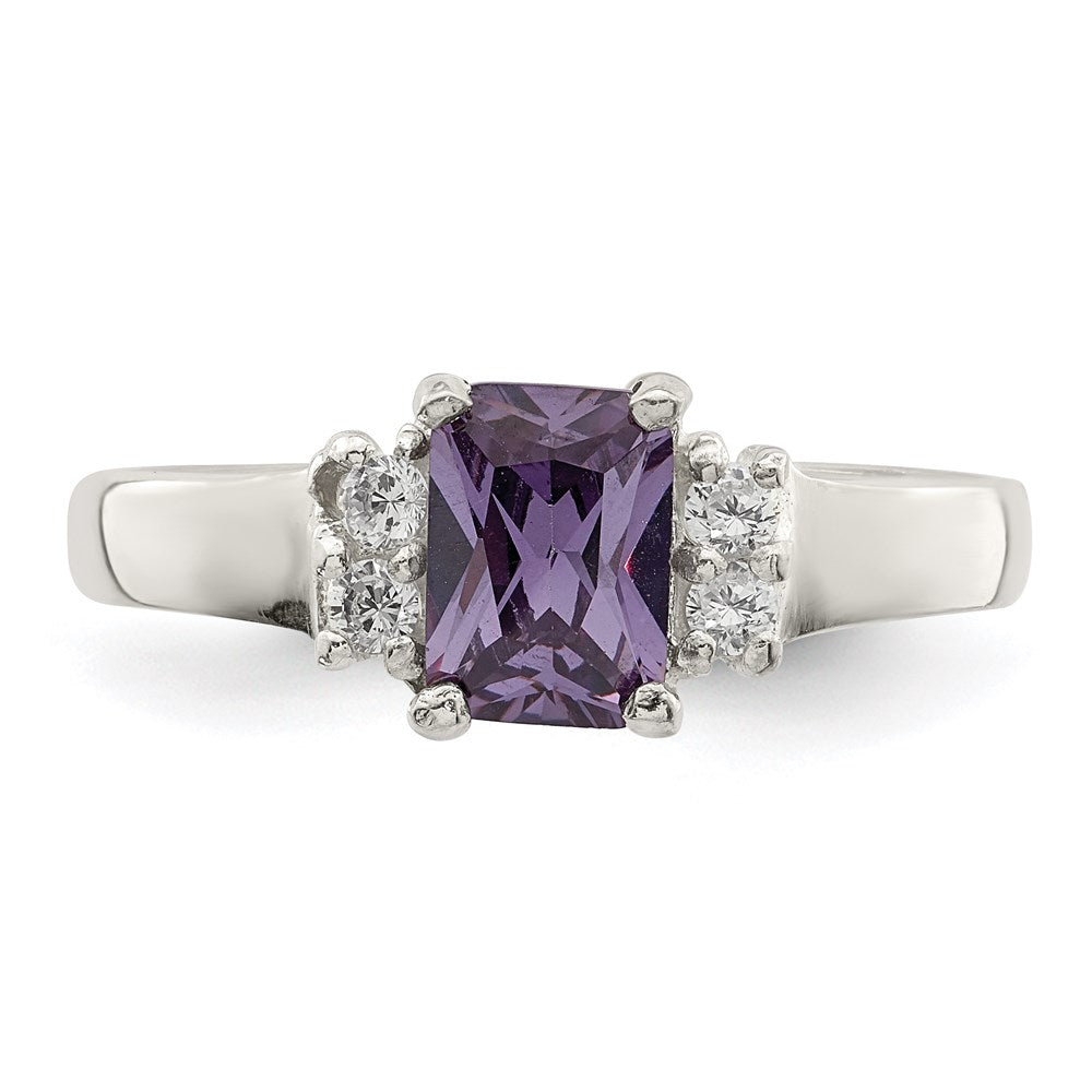 Sterling Silver Purple & White Cz Ring