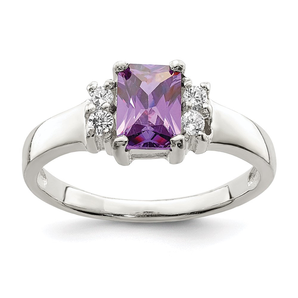 Sterling Silver Purple & White Cz Ring
