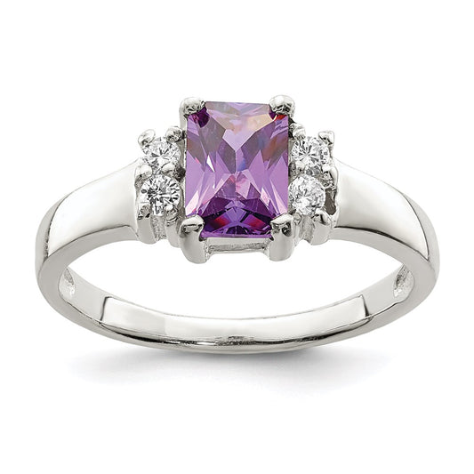 Sterling Silver Purple & White Cz Ring