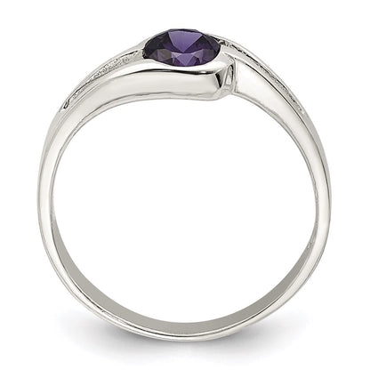 Sterling Silver Purple Round Bezel Cz Ring
