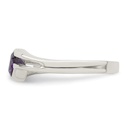 Sterling Silver Purple Round Bezel Cz Ring