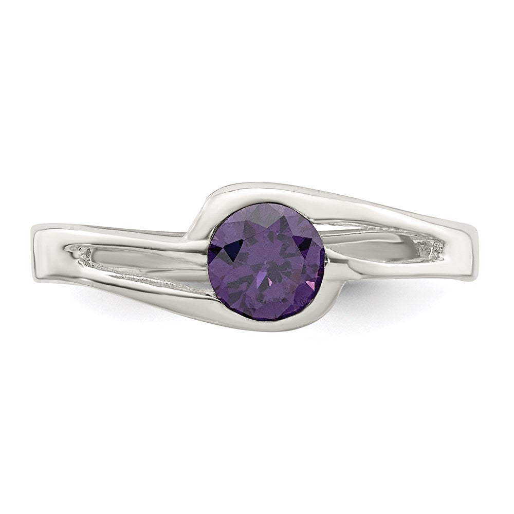 Sterling Silver Purple Round Bezel Cz Ring