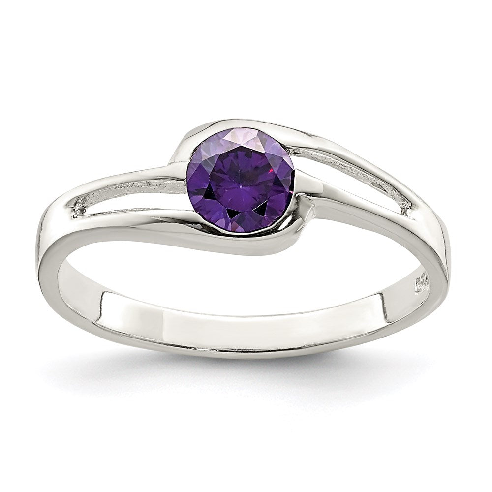 Sterling Silver Purple Round Bezel Cz Ring