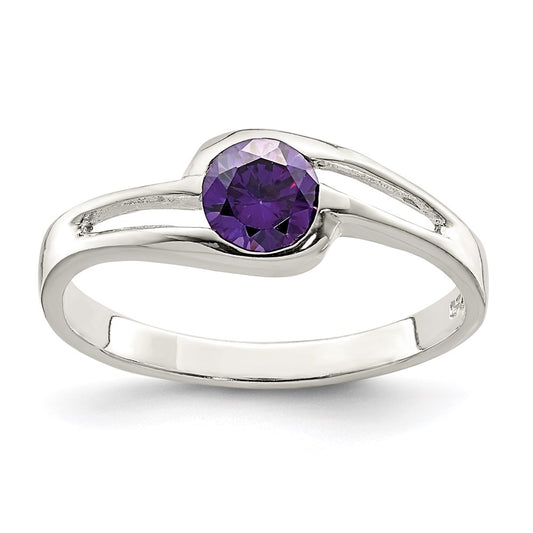 Sterling Silver Purple Round Bezel Cz Ring