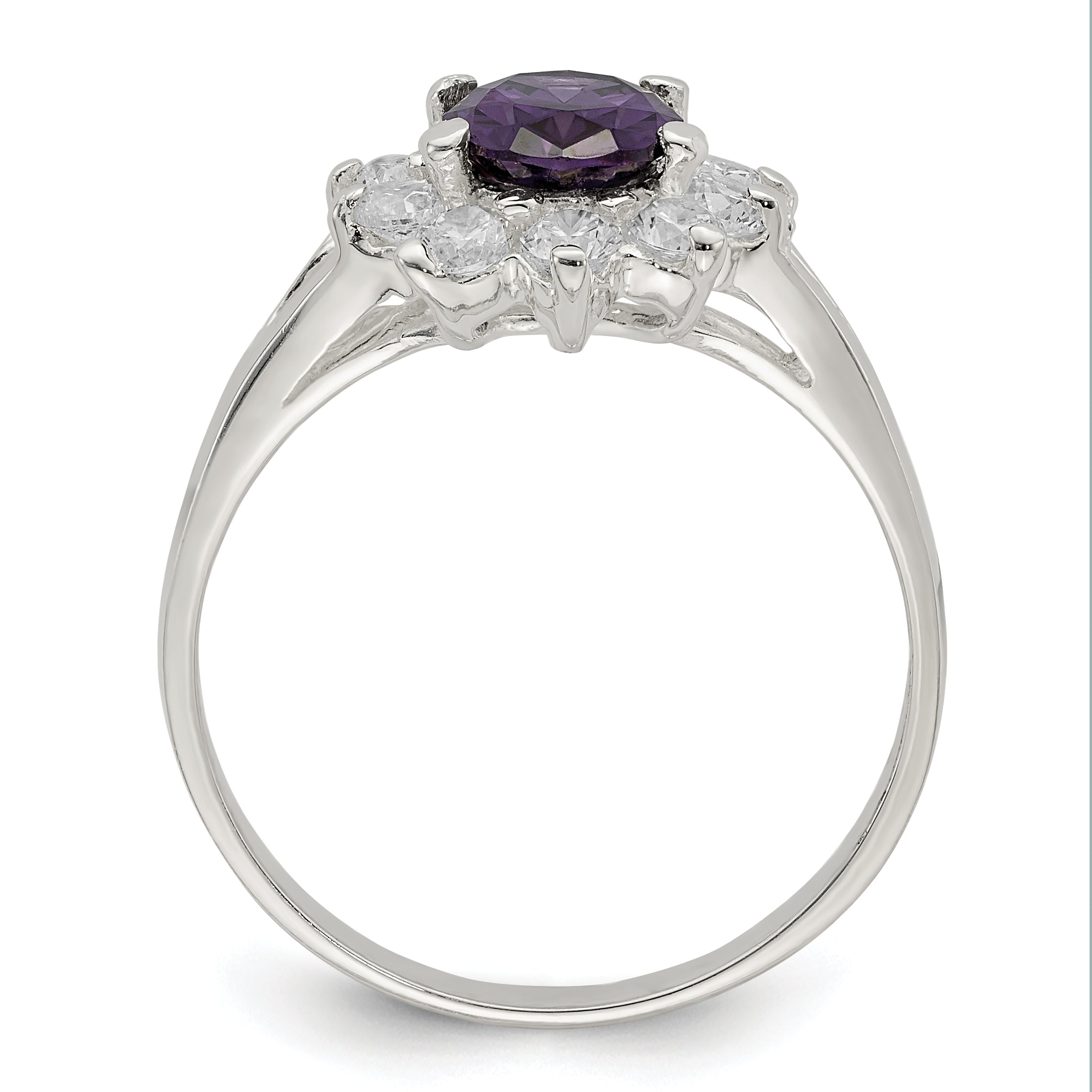Sterling Silver Purple Oval Cz Cluster Ring (Size 7 Only)