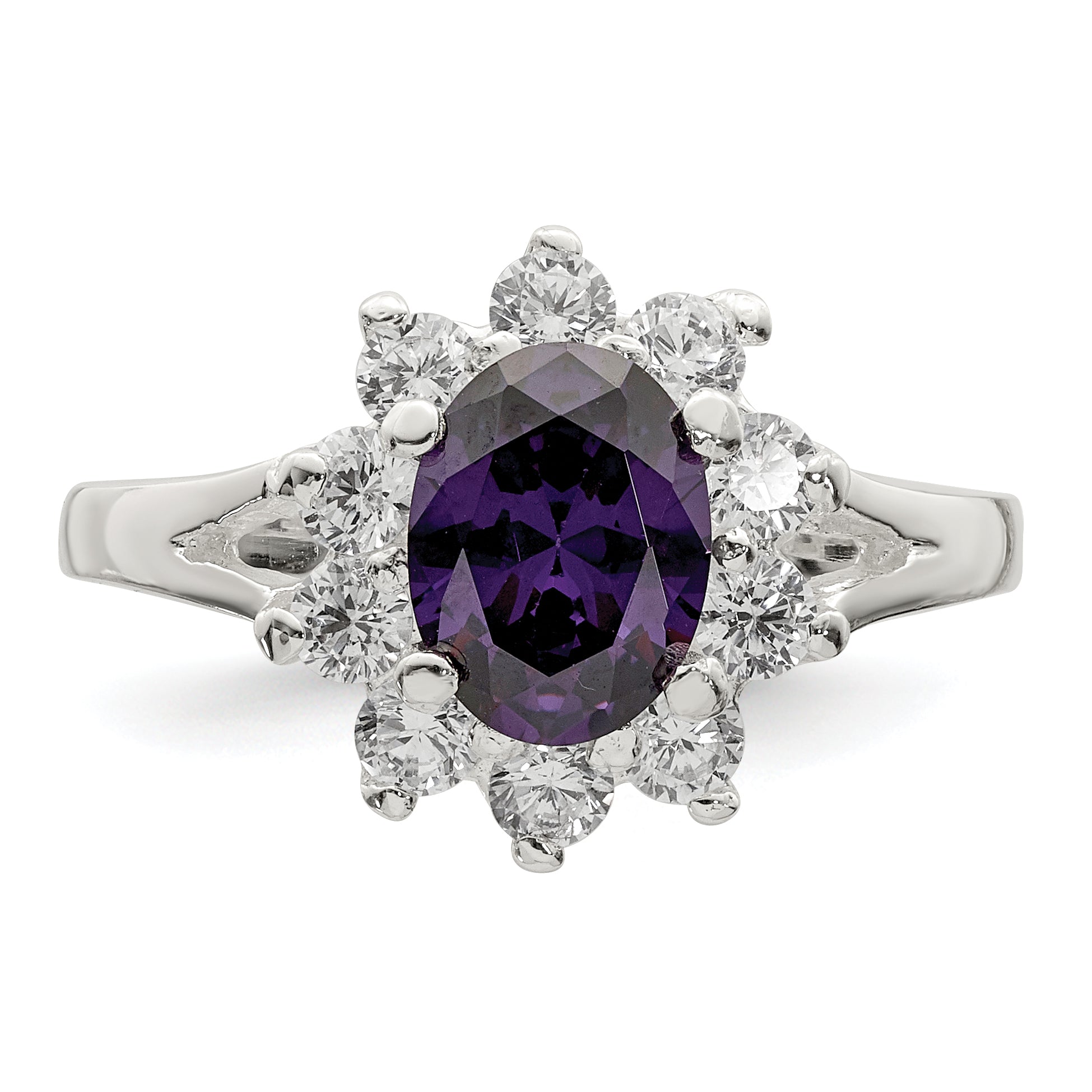 Sterling Silver Purple Oval Cz Cluster Ring (Size 7 Only)