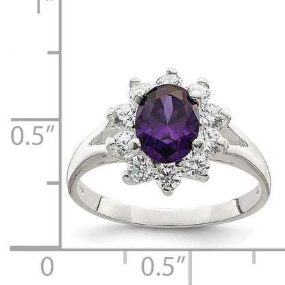 Sterling Silver Purple Oval Cz Cluster Ring (Size 7 Only)
