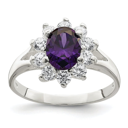 Sterling Silver Purple Oval Cz Cluster Ring (Size 7 Only)
