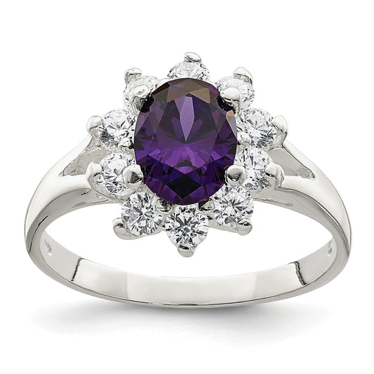 Sterling Silver Purple Oval Cz Cluster Ring (Size 7 Only)