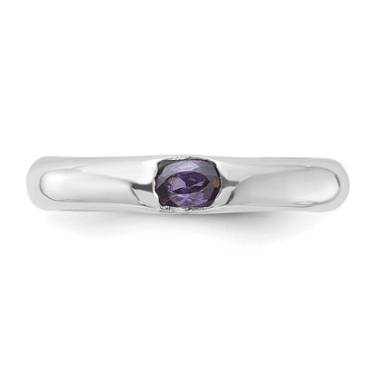 Sterling Silver Purple Oval Cz Half Bezel Ring