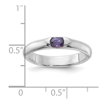 Sterling Silver Purple Oval Cz Half Bezel Ring