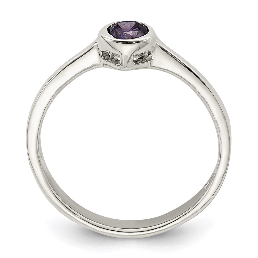 Sterling Silver Purple Round Bezel Cz Ring