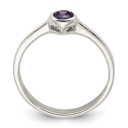 Sterling Silver Purple Round Bezel Cz Ring