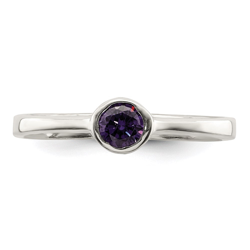 Sterling Silver Purple Round Bezel Cz Ring