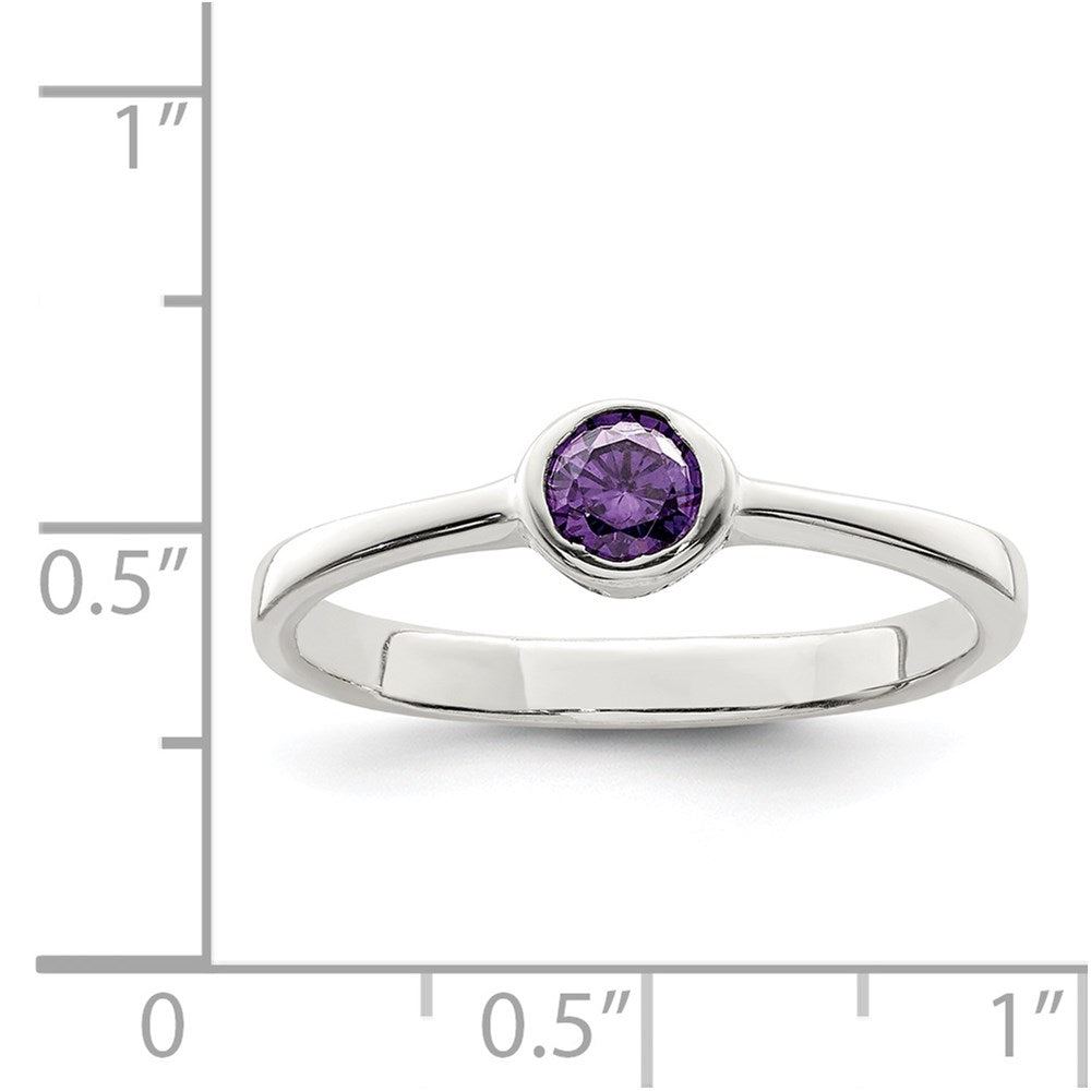 Sterling Silver Purple Round Bezel Cz Ring
