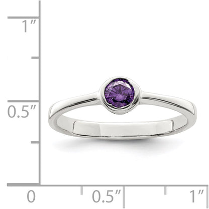Sterling Silver Purple Round Bezel Cz Ring
