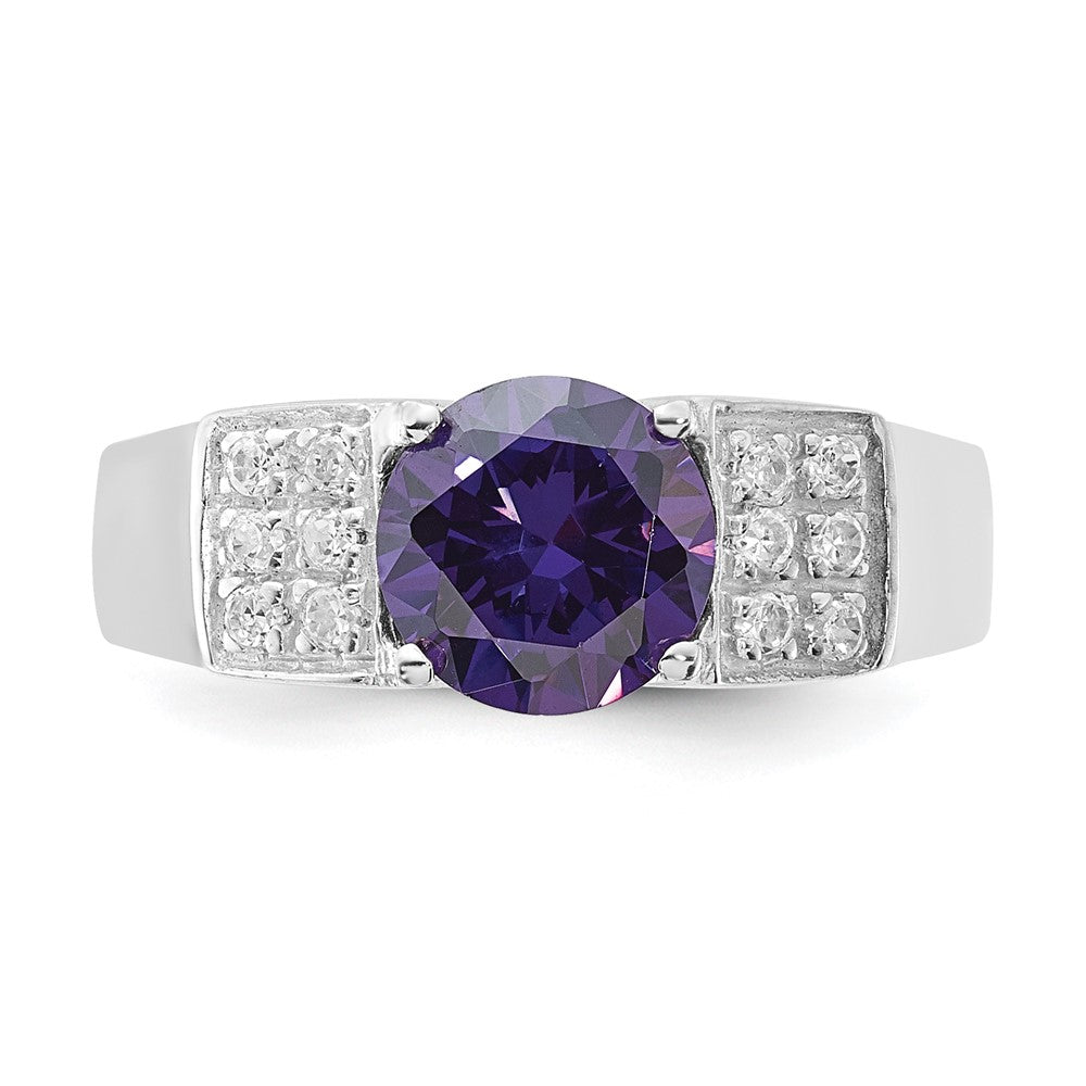 Sterling Silver Purple Round Pav‚Äö Sides Cz Ring