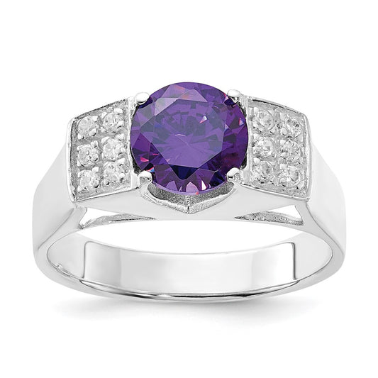 Sterling Silver Purple Round Pav‚Äö Sides Cz Ring