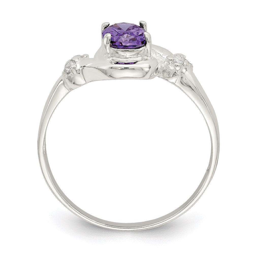 Sterling Silver Purple Oval Cz Ring
