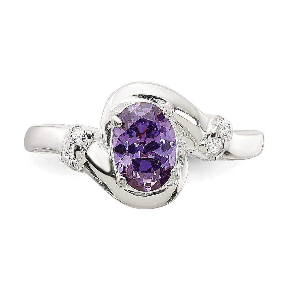 Sterling Silver Purple Oval Cz Ring