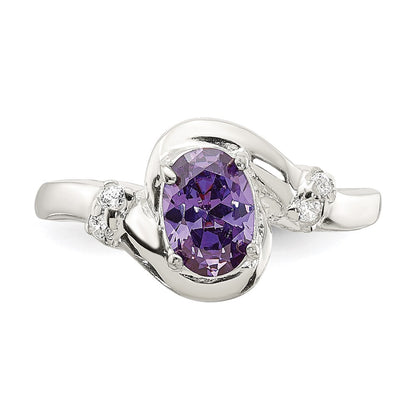 Sterling Silver Purple Oval Cz Ring