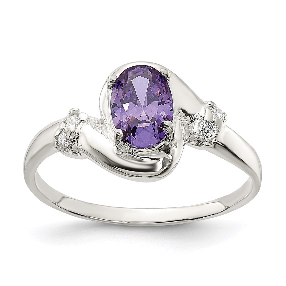 Sterling Silver Purple Oval Cz Ring