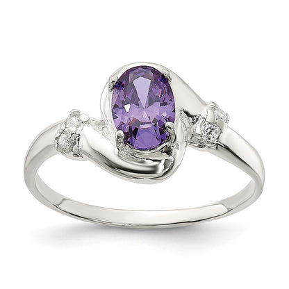 Sterling Silver Purple Oval Cz Ring