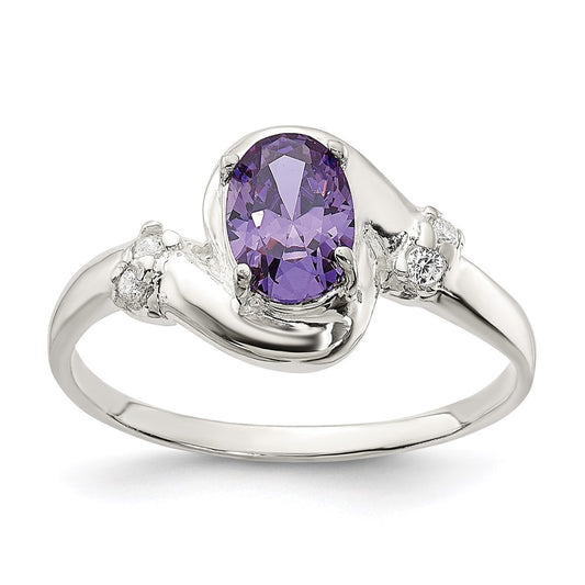 Sterling Silver Purple Oval Cz Ring
