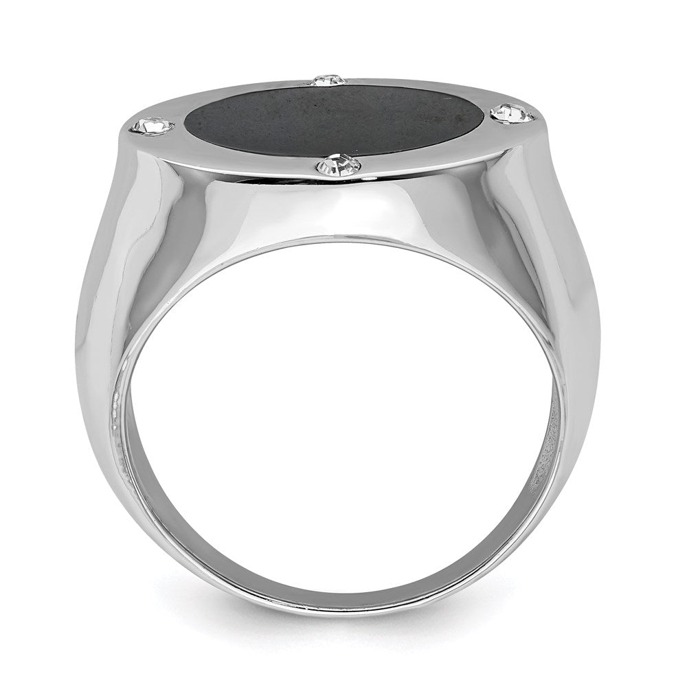 Sterling Silver Rhodium Plated Black Simulated Onyx & Cz Ring