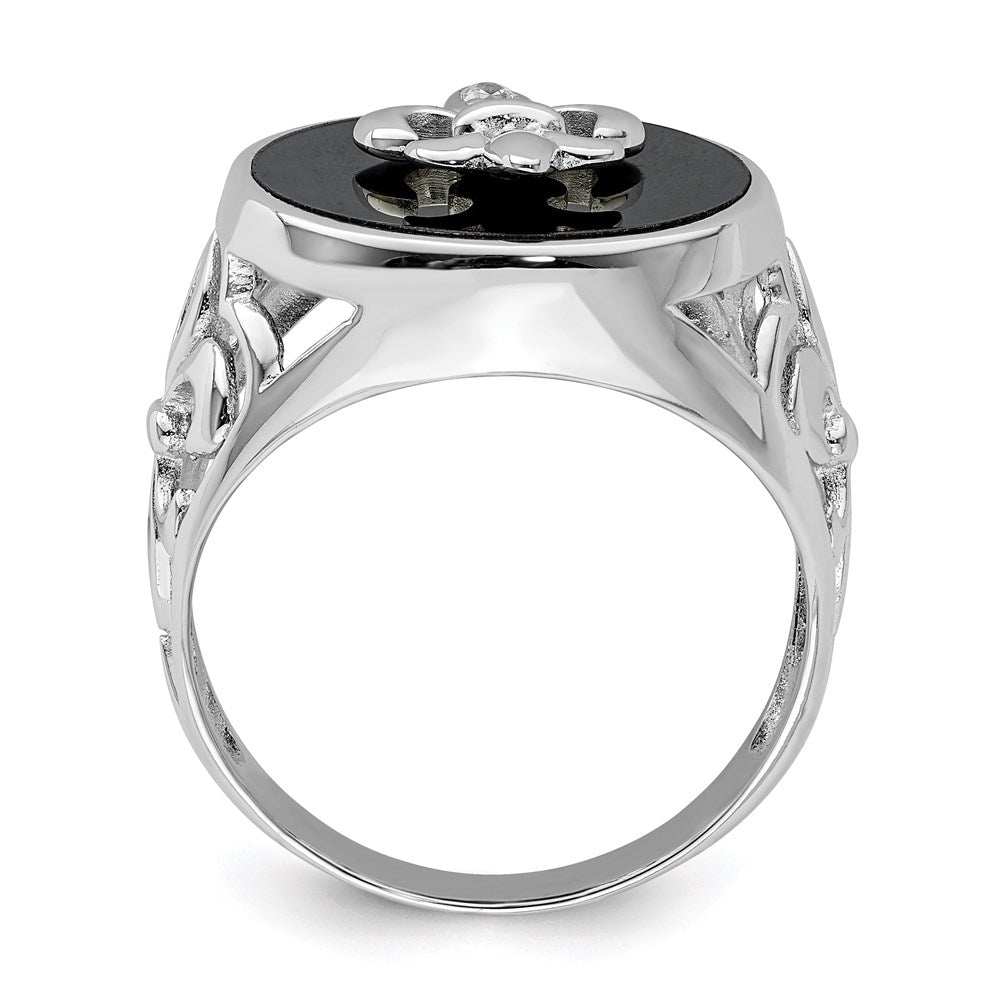 Sterling Silver Rhodium Plated Cz Black Onyx Ring