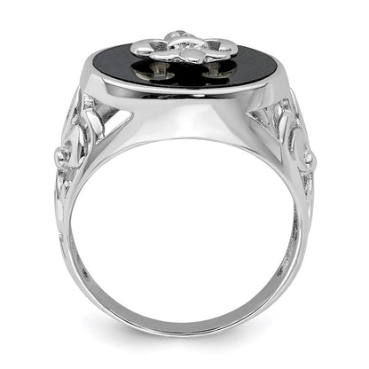 Sterling Silver Rhodium Plated Cz Black Onyx Ring