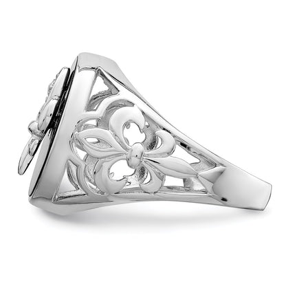 Sterling Silver Rhodium Plated Cz Black Onyx Ring