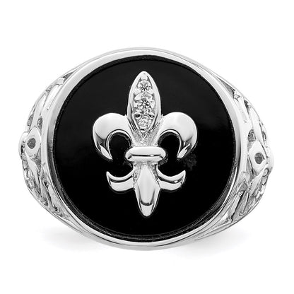 Sterling Silver Rhodium Plated Cz Black Onyx Ring