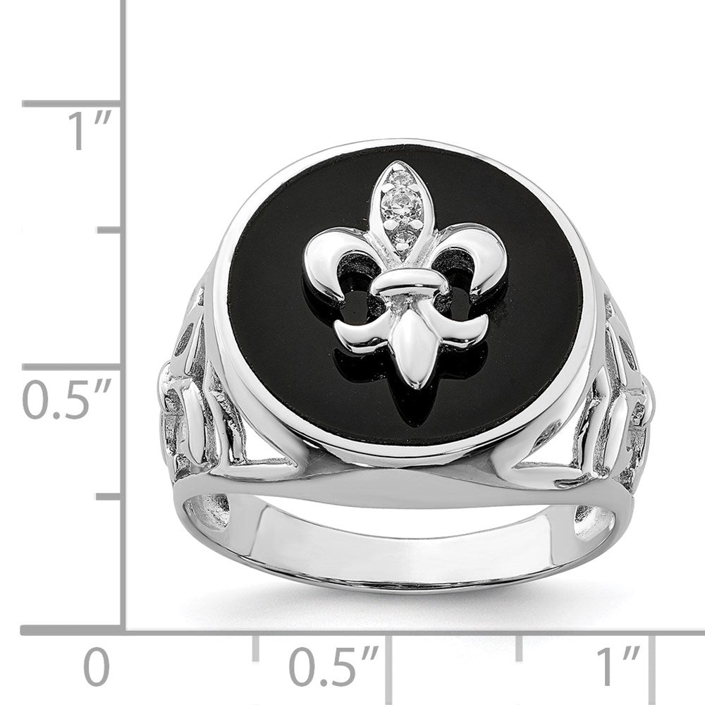 Sterling Silver Rhodium Plated Cz Black Onyx Ring