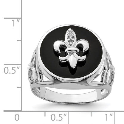 Sterling Silver Rhodium Plated Cz Black Onyx Ring